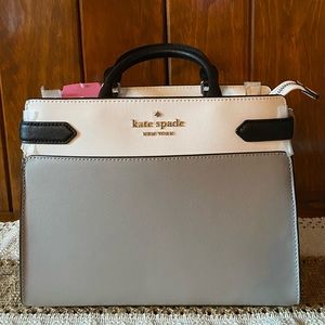 Authentic Kate Spade Staci Medium Satchel Crossbody Colorblock Grey White Black